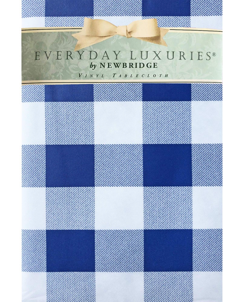 Newbridge Blue Buffalo Check Rectangle Vinyl Tablecloth with Flannel Backing, 52 x 70 Inch, Checkered Indoor Outdoor Vinyl Waterproof Picnic and BBQ Table Cover, Cottage Gingham Print - Image 1